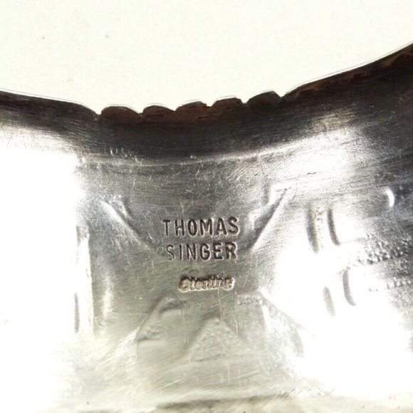 THOMAS SINGER NAVAJO Sterling Silver Rug Pattern Wide Cuff Bracelet 65gr - Picture 10 of 10